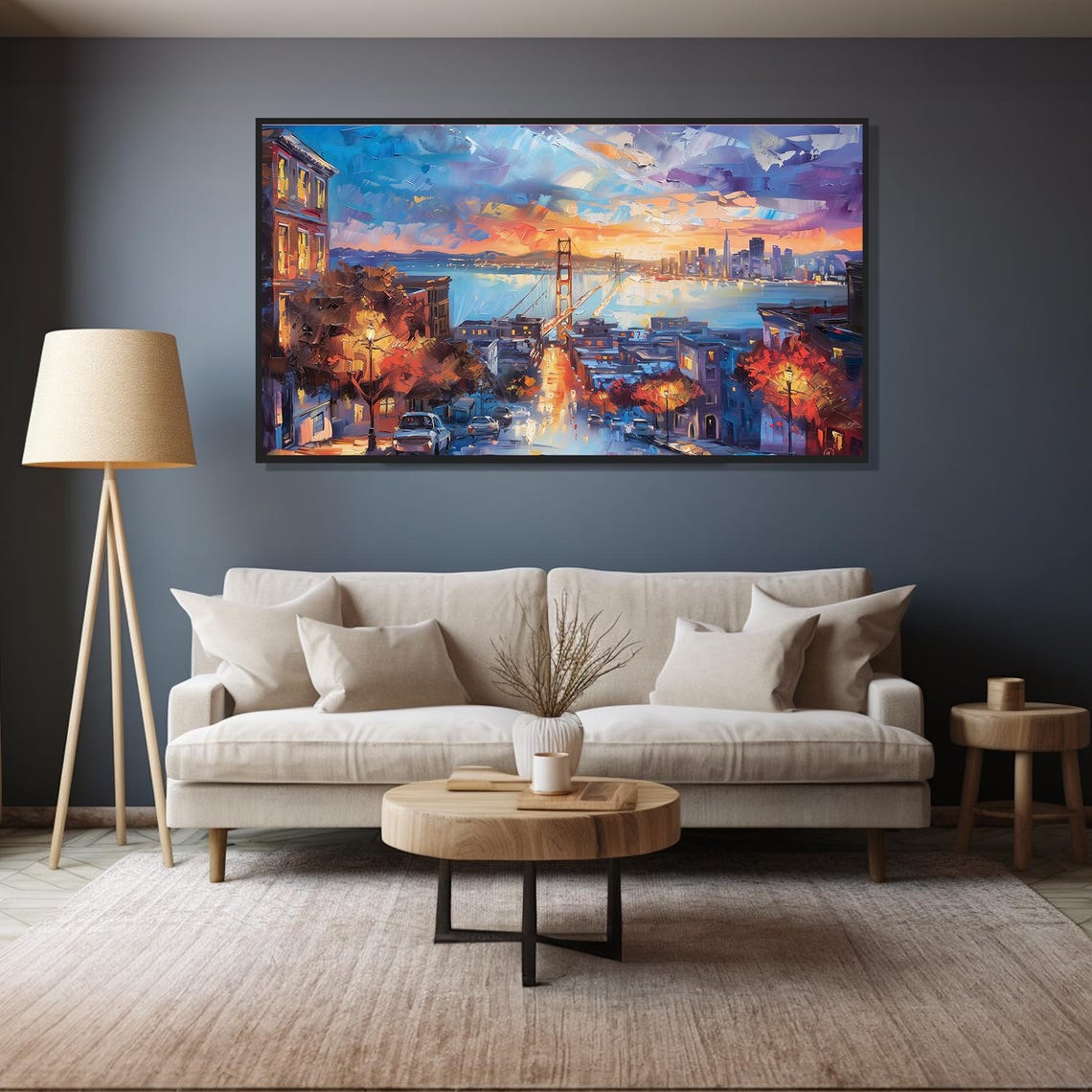San Francisco Sunset Modern Abstract Painting Wall Art Print Frame Tv Art Tv - Image 4