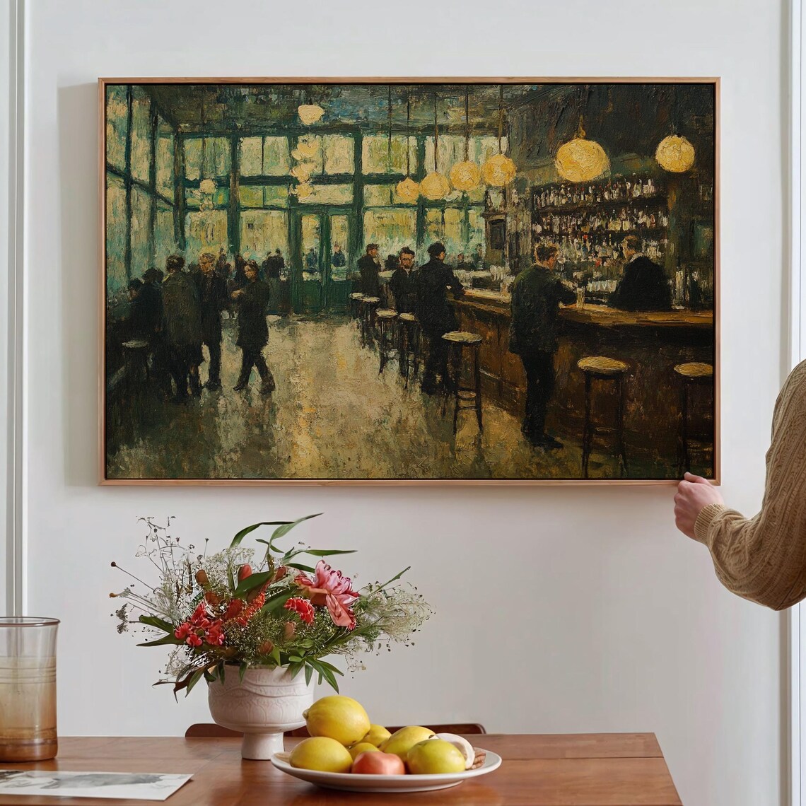 Vintage Bar Scene Art Print, Retro Decor