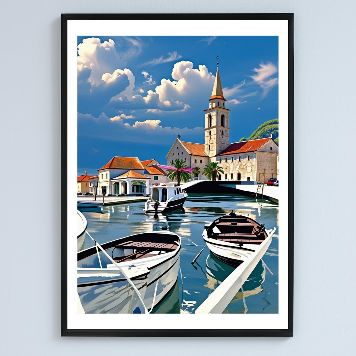 Stari Grad Croatia Harbor Boats Church Bell Tower Coastal Poster