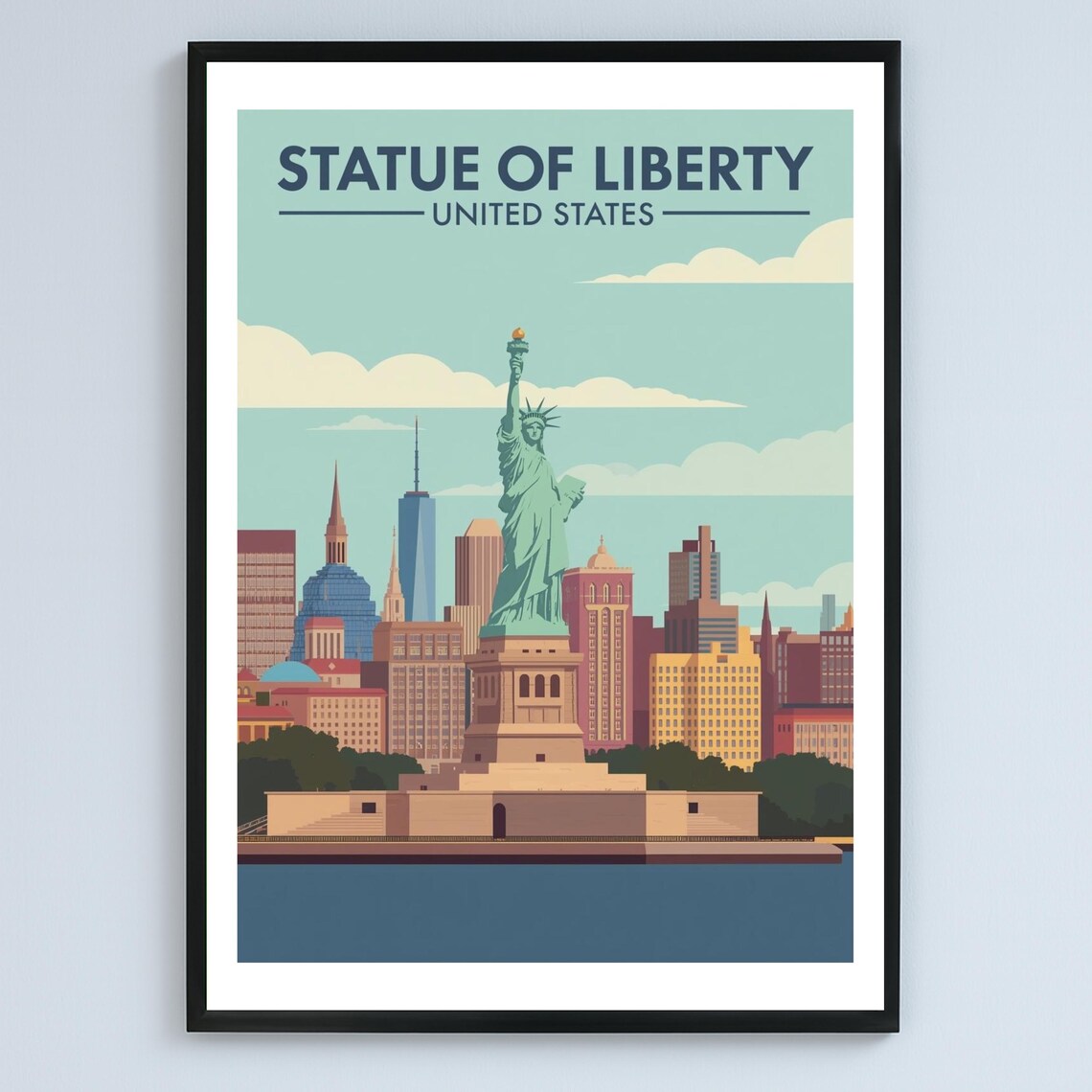 Statue Of Liberty United States Art Deco City Illustration Poster