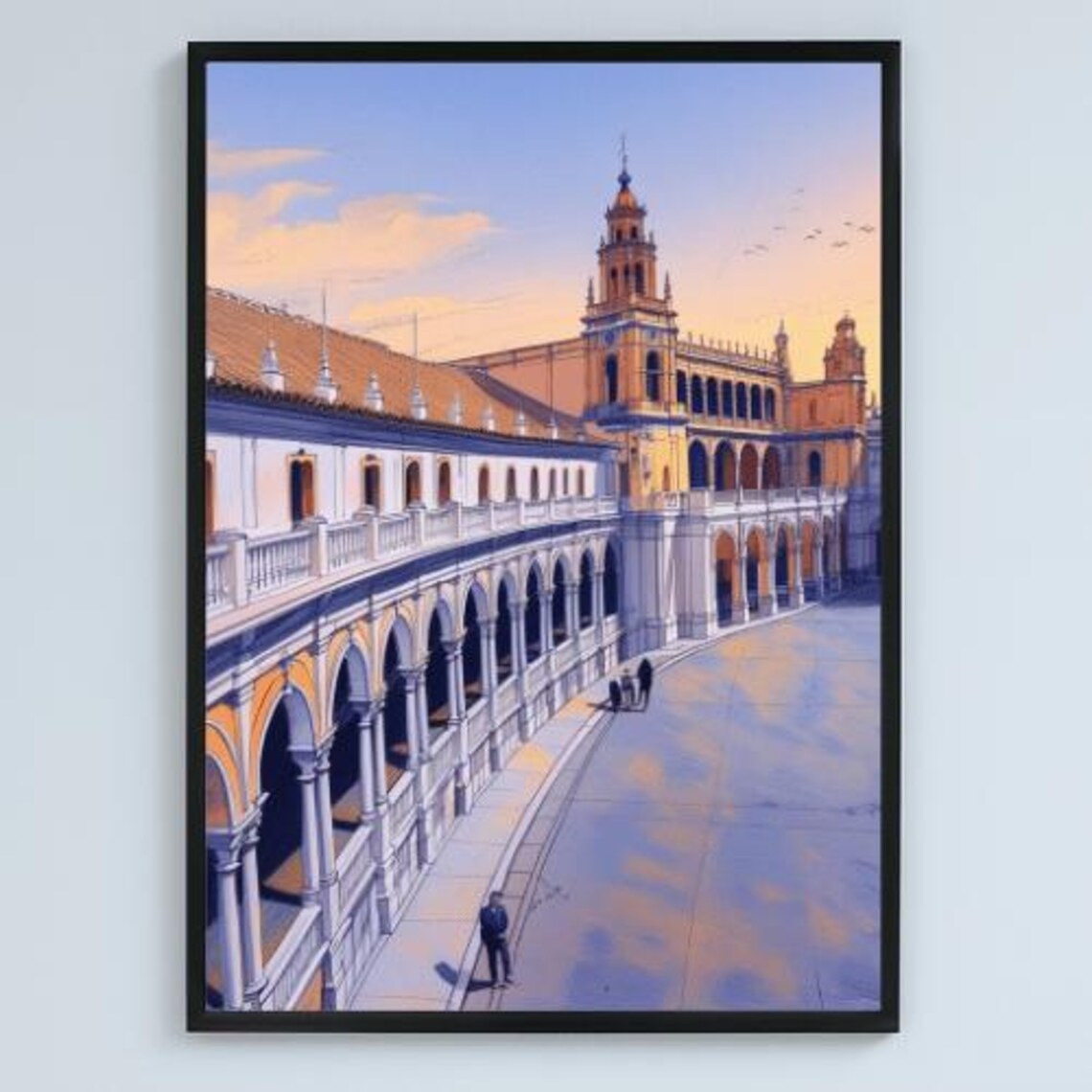 Seville Spain Plaza de Espana Arches Sunset Landmark Travel Poster