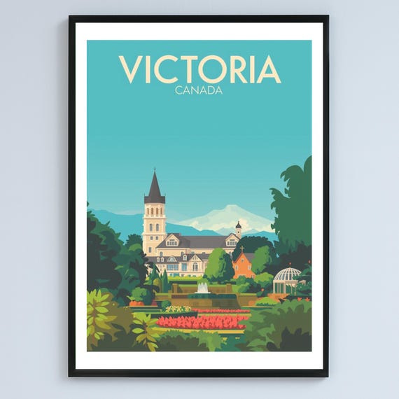 Victoria Canada Vintage Garden Illustration Print Historic Landmark Artwork Wall Art
