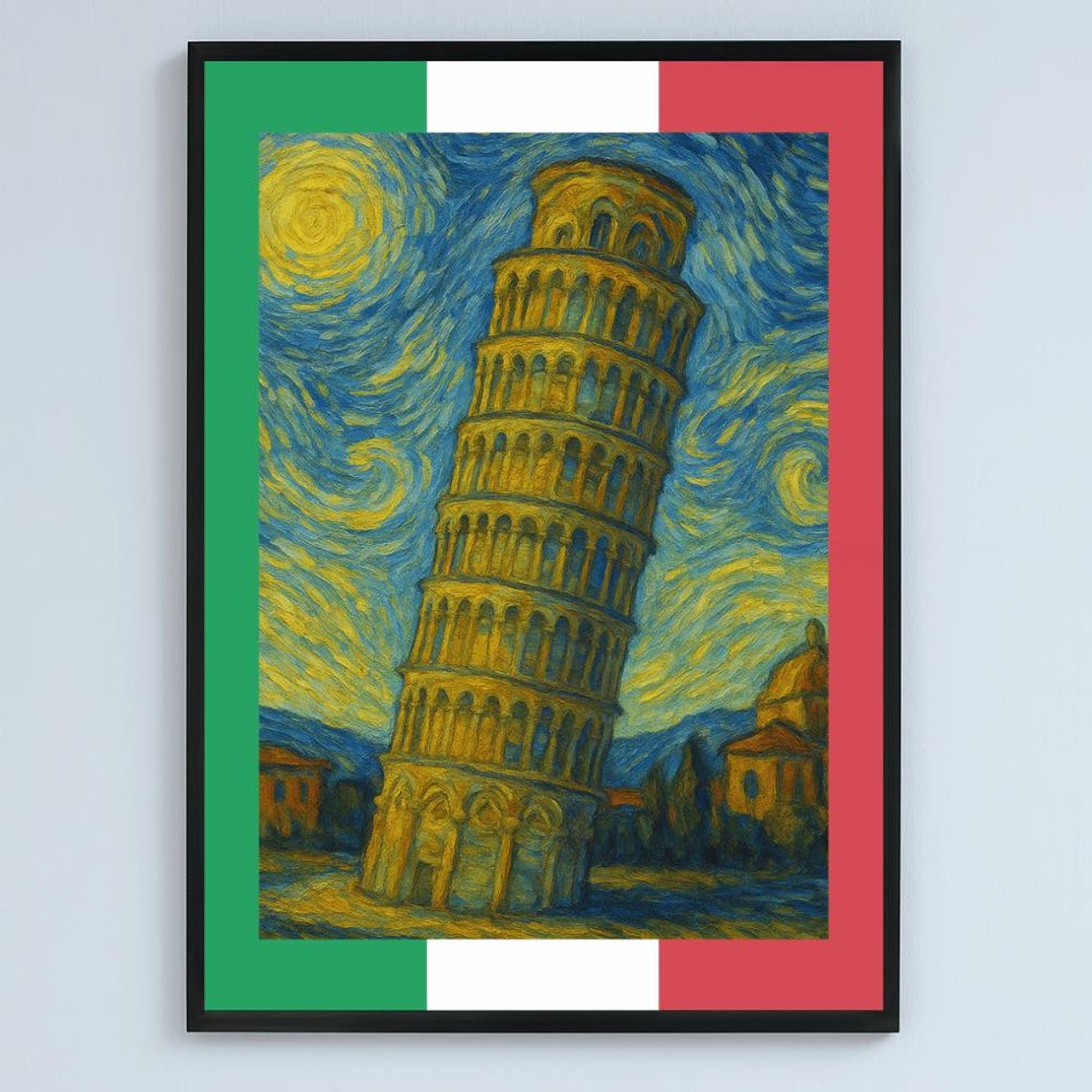 Leaning Tower Of Pisa Starry Night Style Italy Landmark Art Poster