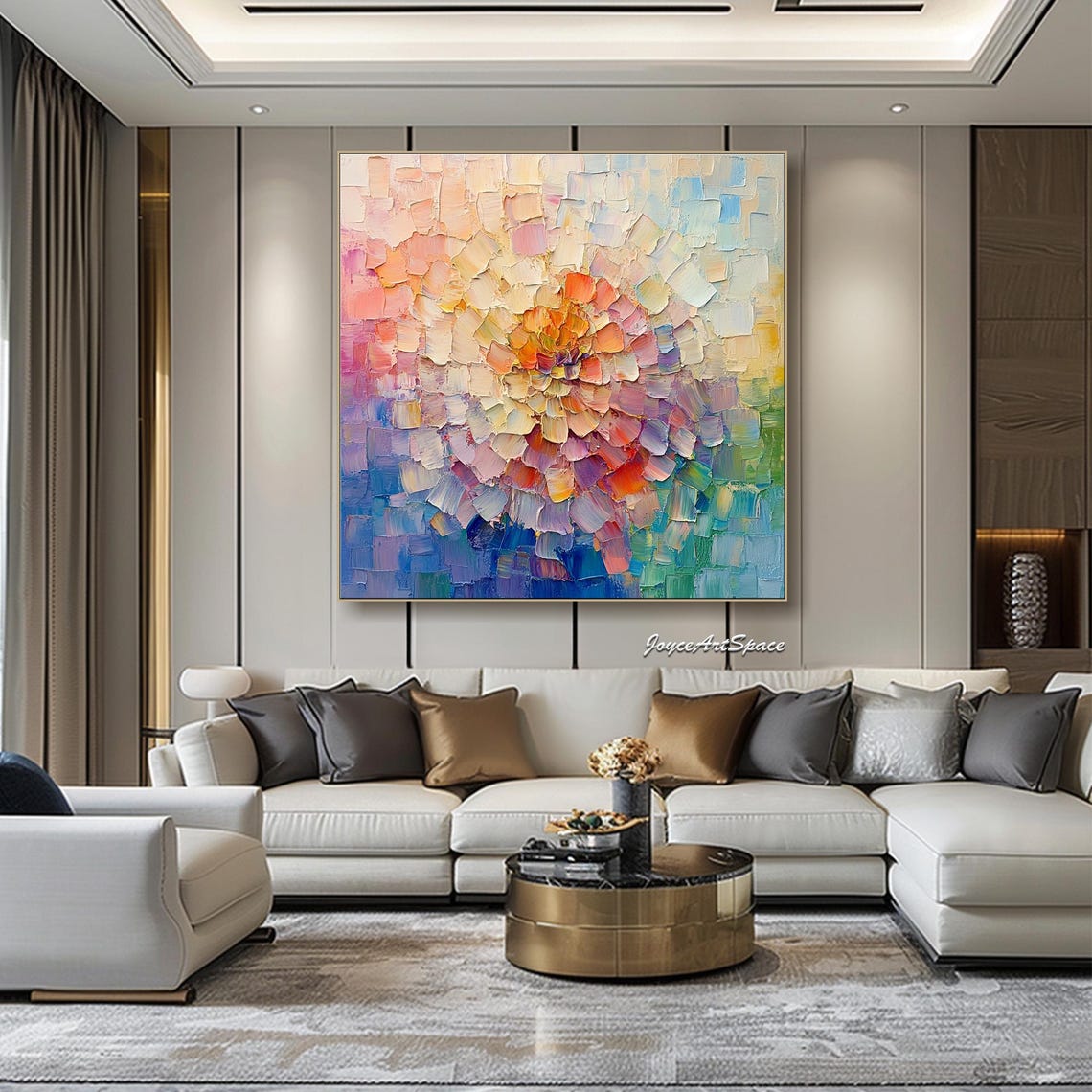 Abstract Blooming Dahlia Flower Pastel Colors 3D Impasto Poster - Image 2