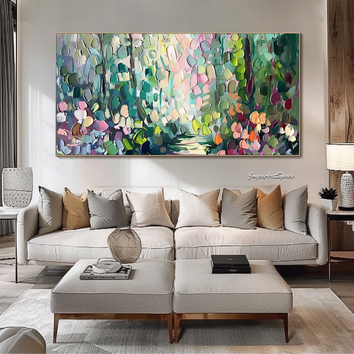 Abstract Forest Foliage Mosaic Green Pink 3D Textured Wall Art - Image 4