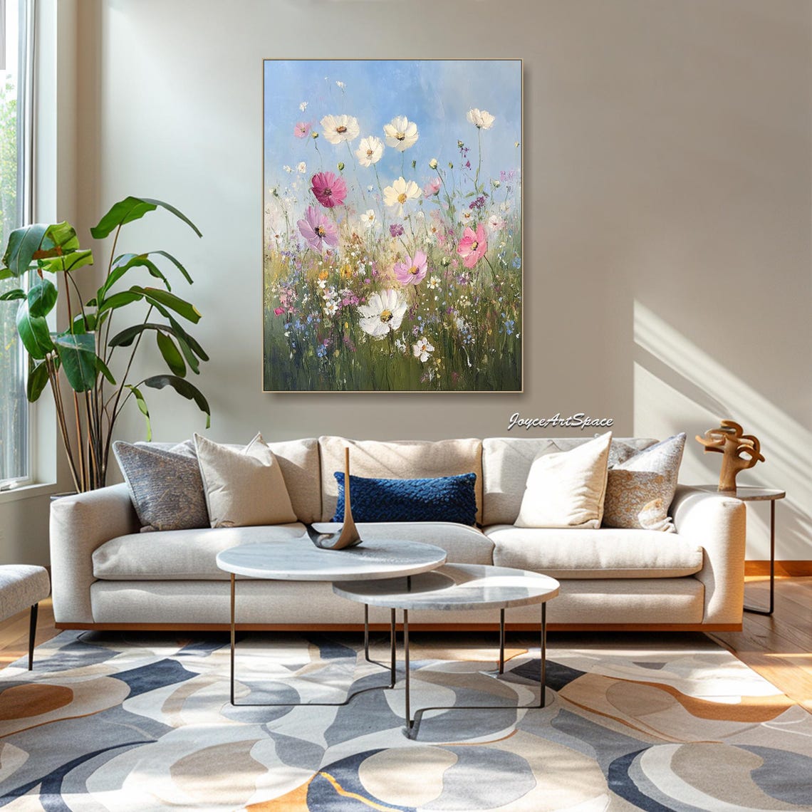 Abstract Flower Oil Painting On Original Botanical Painting Large Blue Wall Art Floral Wall Art Living Room Wall Art Acrylic Painting - Image 5