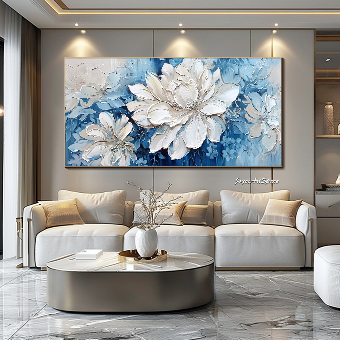White Floral Oil-Painting Style Abstract Art Print - Image 2
