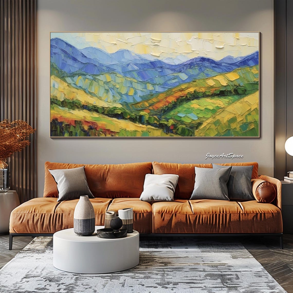 Rolling Hills Blue Mountains Golden Valley 3D Impasto Wall Art - Image 3