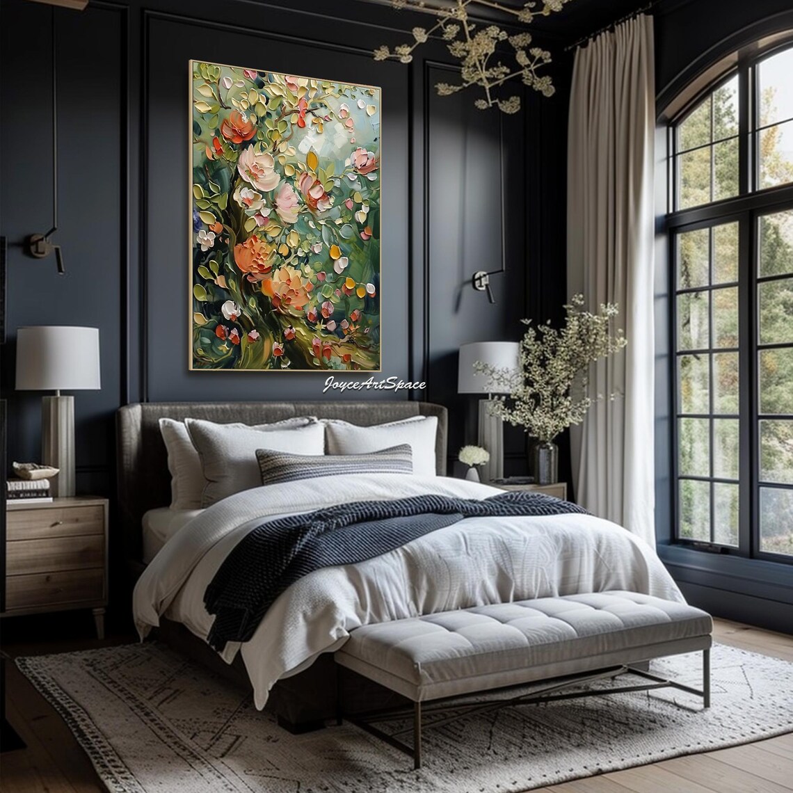 Abstract Floral Oil Painting, Vintage Bedroom Art Print - Image 4