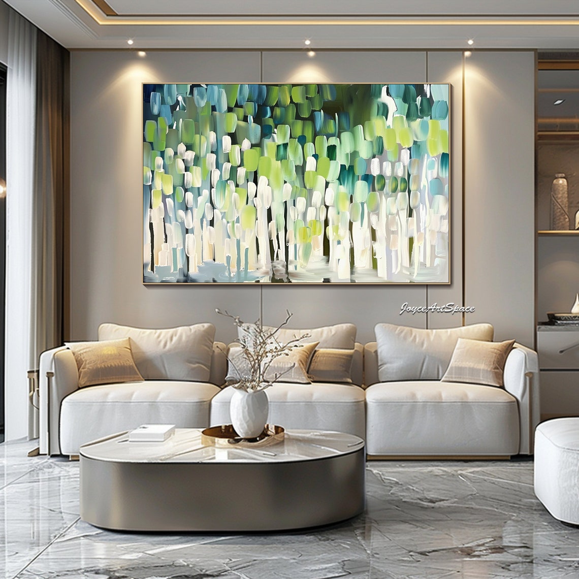 Green Aspen Forest Vertical Brush Abstract 3D Landscape Oil Poster - Image 3