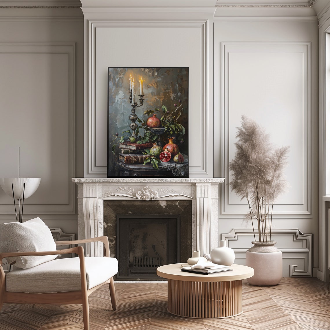 Dark Academia Still Life Candlelit Books Pomegranate And Figs Poster - Image 2