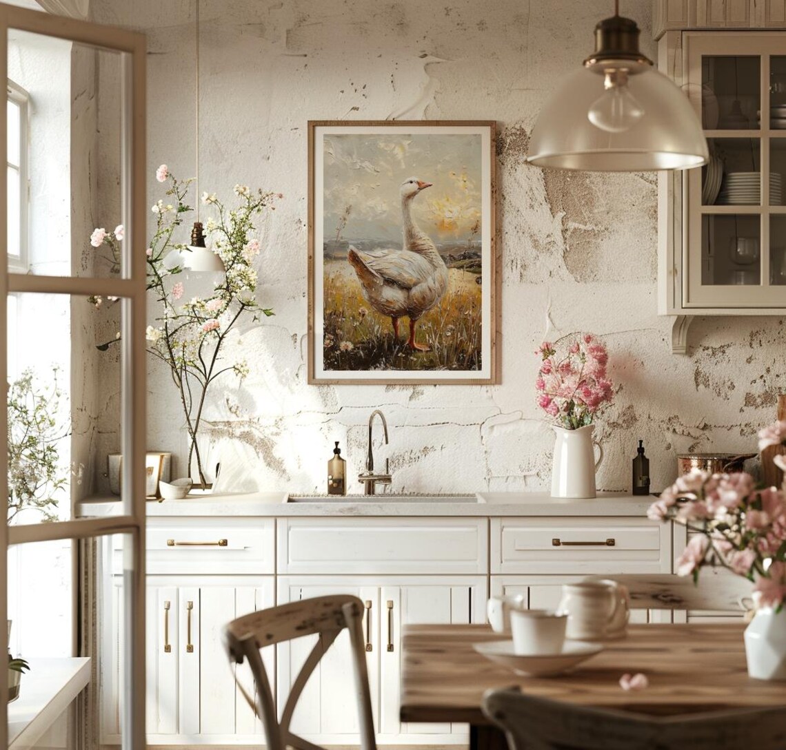 White Goose Standing In Golden Field Vintage Farm Scene Poster - Image 2