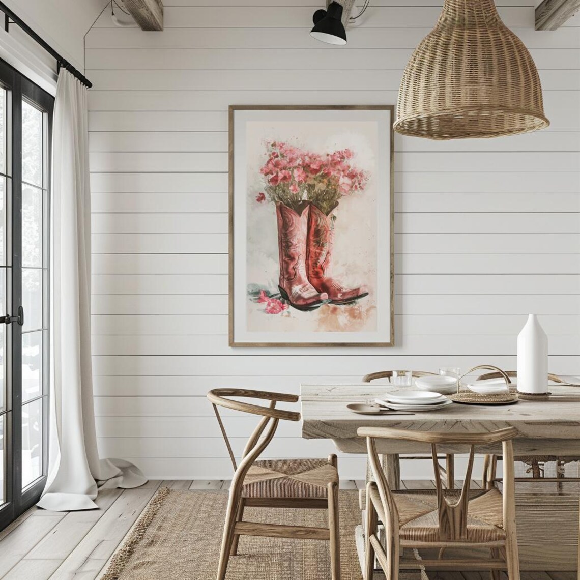Pink Cowboy Boots Filled With Wild Cosmos Flowers Western Poster - Image 3
