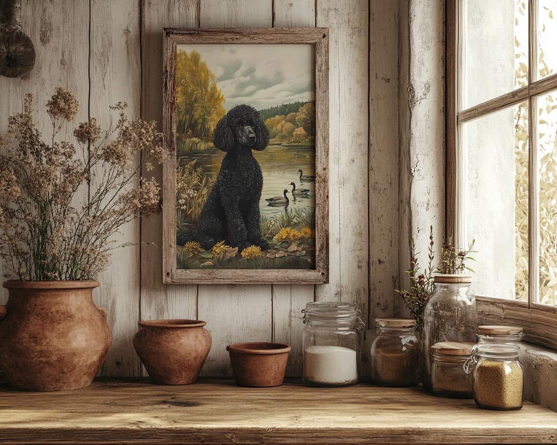 Black Poodle By Autumn Lake Vintage Dog Breed Painting Poster - Image 4