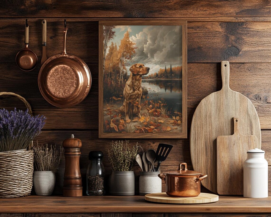 Red Fox Labrador Retriever By Autumn Lake Hunting Cabin Print - Image 3