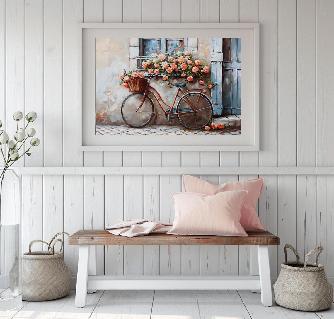 Vintage Bicycle With Flower Basket In French Village Art Poster - Image 2