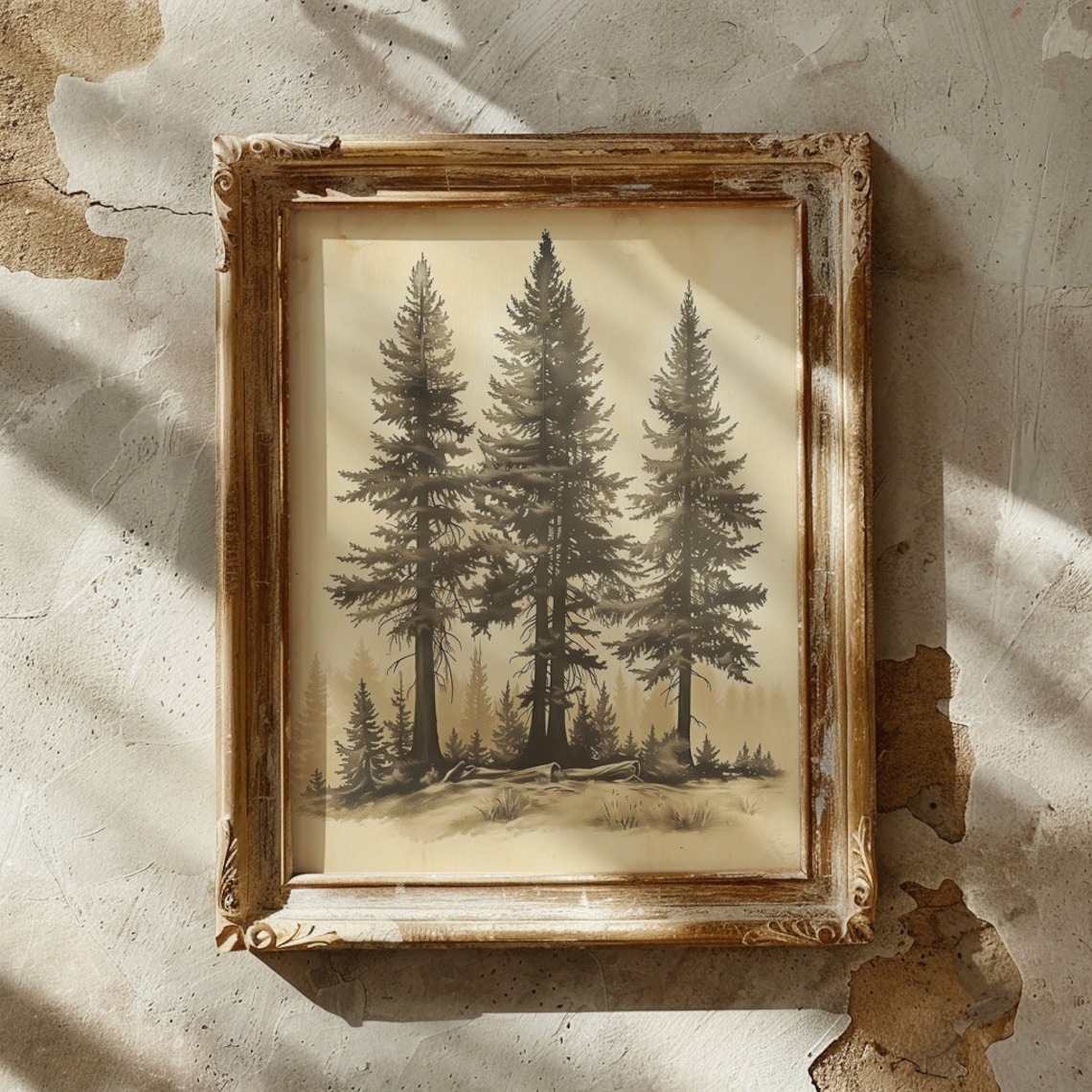 Three Tall Pine Trees Sepia Botanical Vintage Forest Art Poster - Image 3