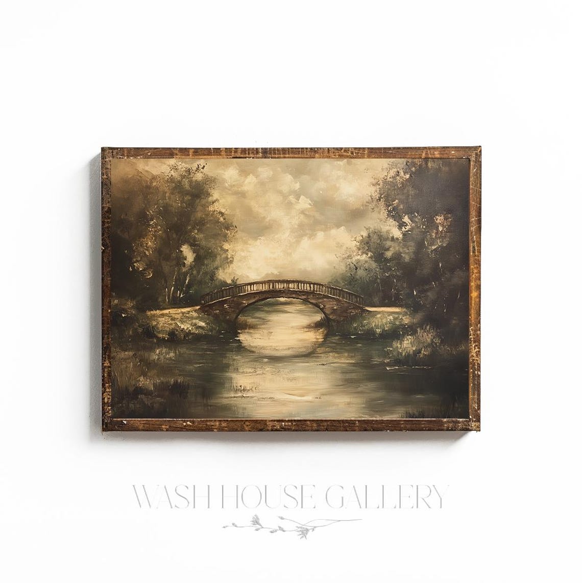 Stone Arch Bridge over a Misty River Vintage Painting Poster - Image 2