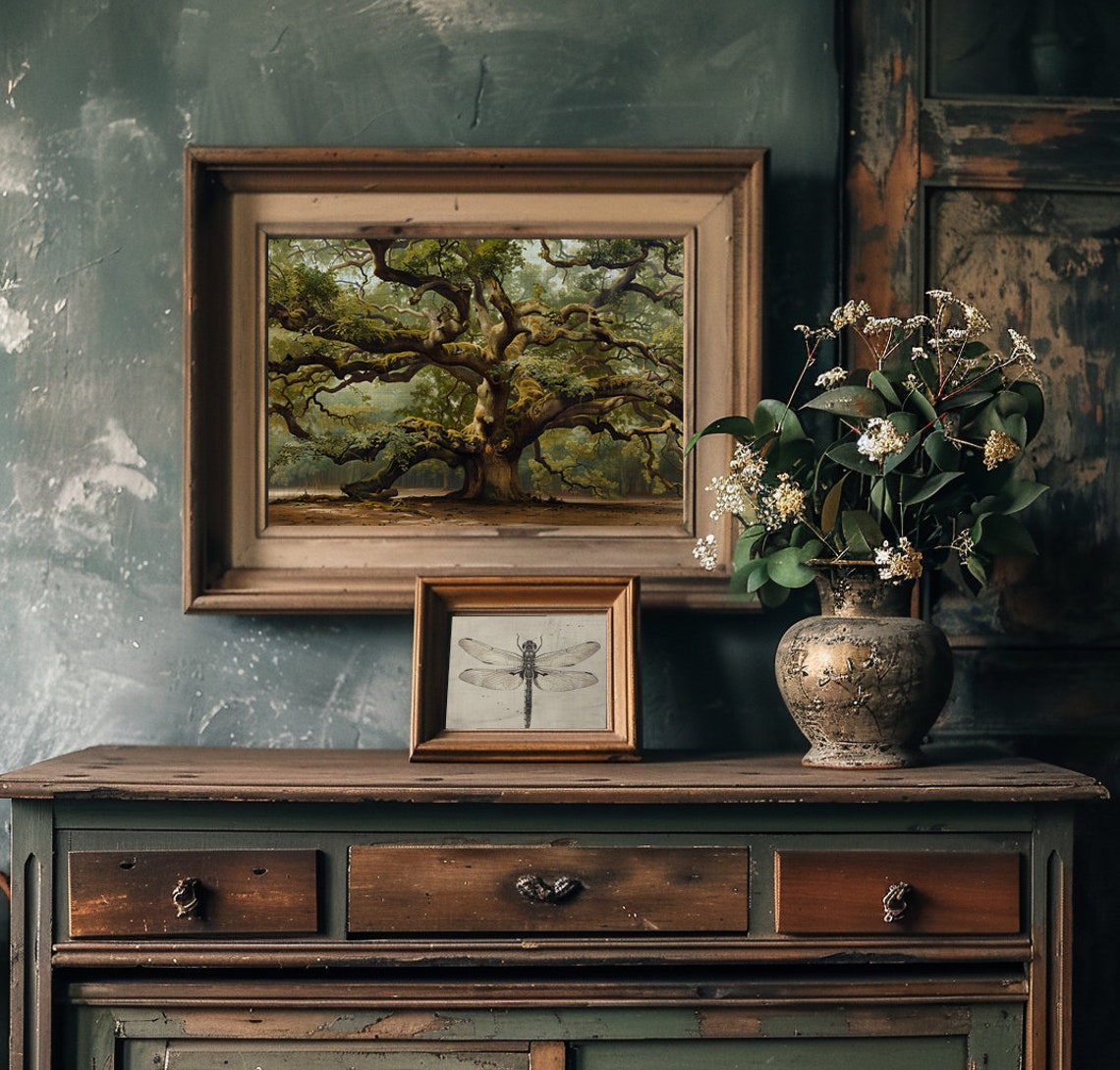 Ancient Sprawling Live Oak Tree with Mossy Branches Vintage Poster - Image 4