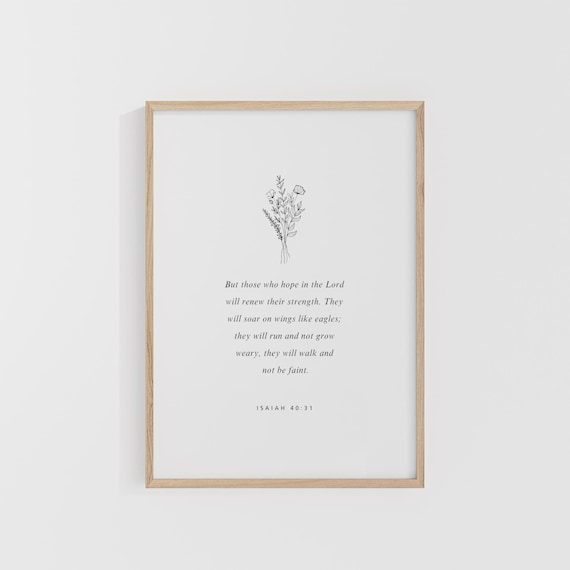 Isaiah 40 31 Wildflower Sketch Minimal Botanical Scripture Poster