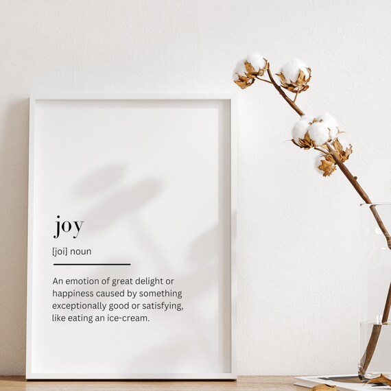 Joy Definition Dictionary Style Minimalist Happiness Quote Print