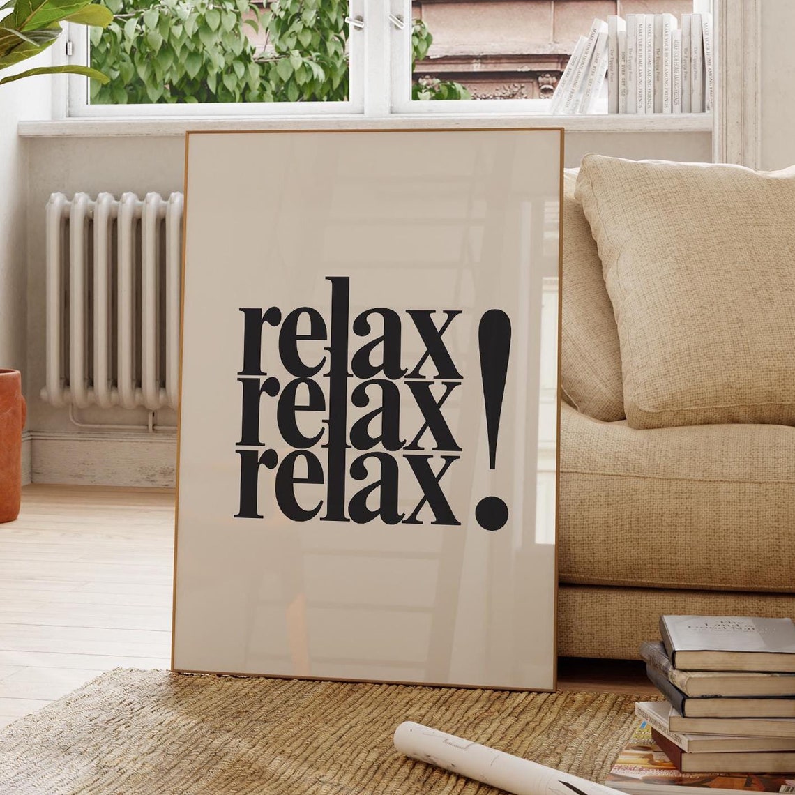 Black Relax Quote Typography Poster, Minimalist Dorm