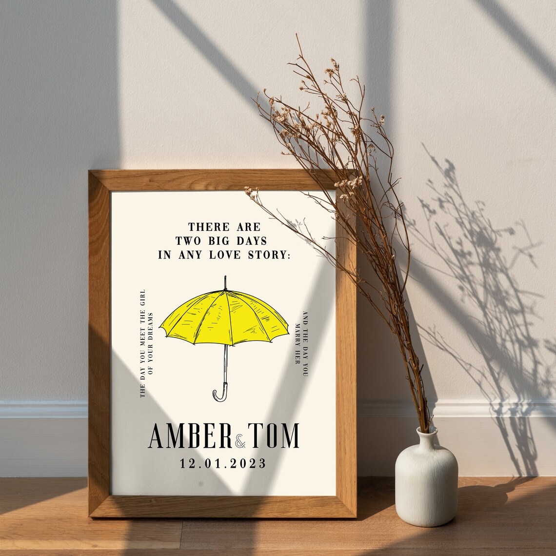 Personalized Wedding Sign, Yellow Umbrella Art Print - Image 3
