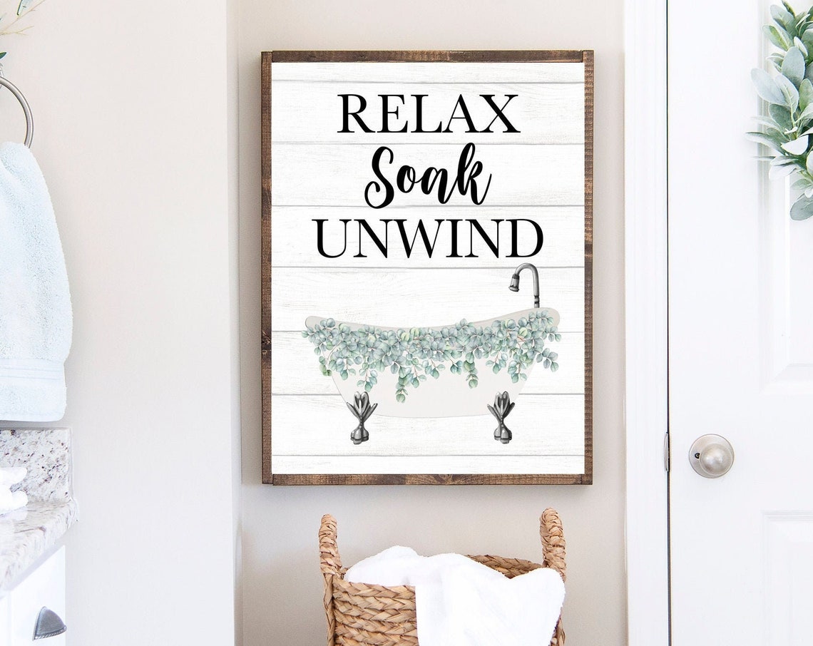 White Clawfoot Bathtub With Eucalyptus Relax Soak Unwind Poster