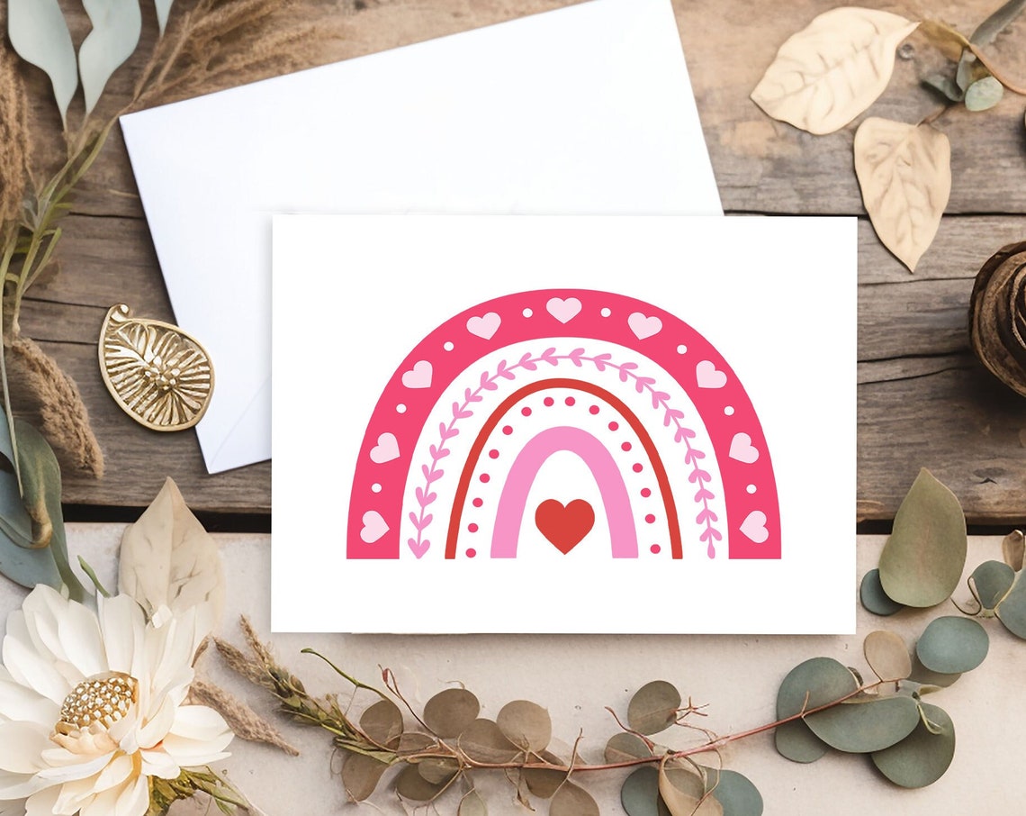 Pink Heart Rainbow Illustration Valentine Greeting Card Art Print