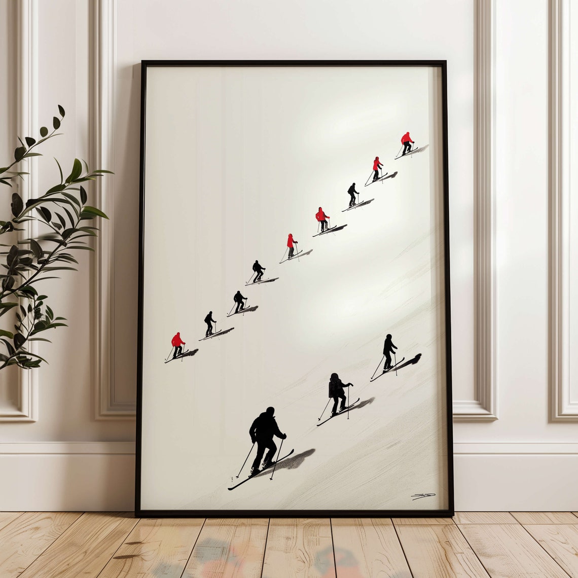 Snow Ski Print, Winter Mountain Landscape