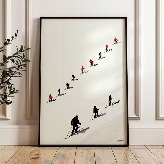 Snow Ski Print, Winter Mountain Landscape
