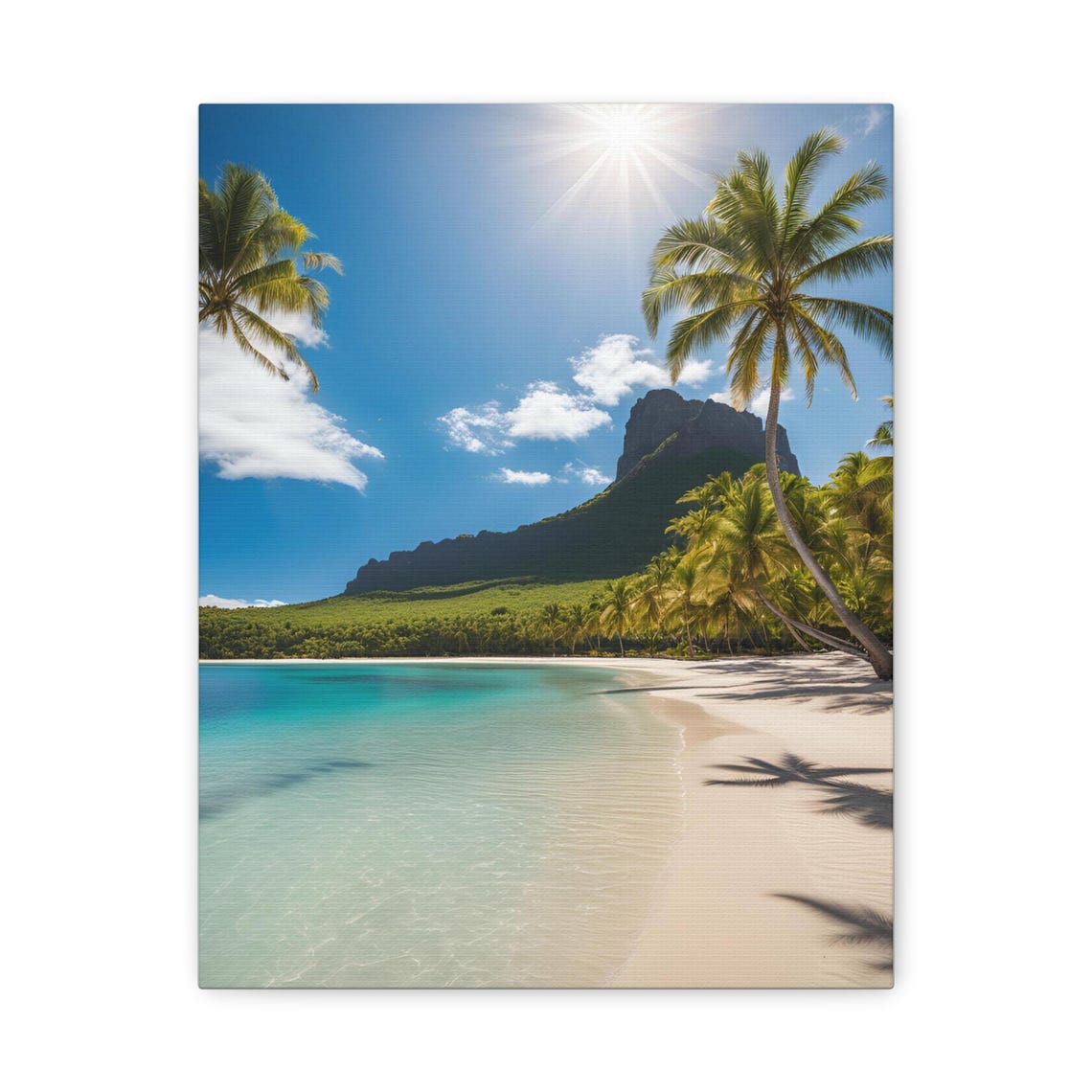 Tropical Palm Beach Turquoise Water Island Mountain View Poster