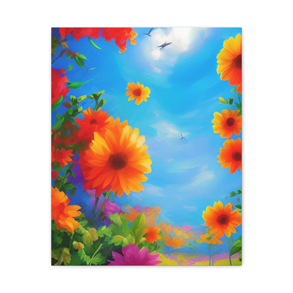 Vibrant Orange Daisy Flowers Blue Sky Summer Canvas Wall Art Decor