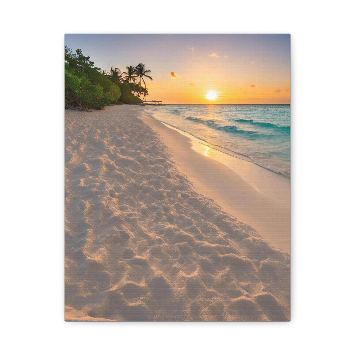 Tropical Beach Sunset Stretched Matte Canvas Wall Art