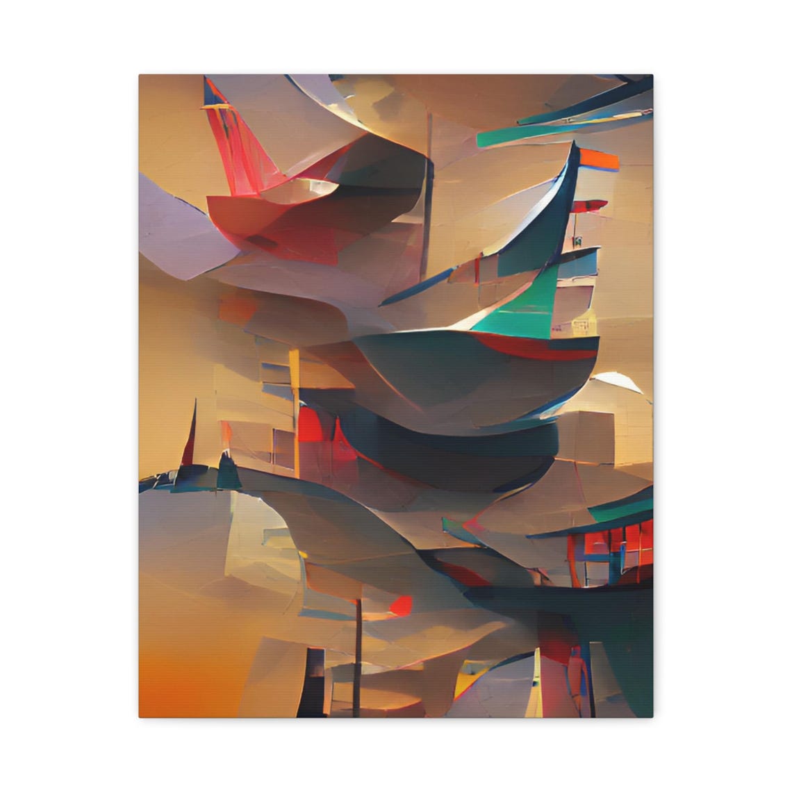 Abstract Sailboats Harbor Muted Earth Tones Modern Sailing Poster