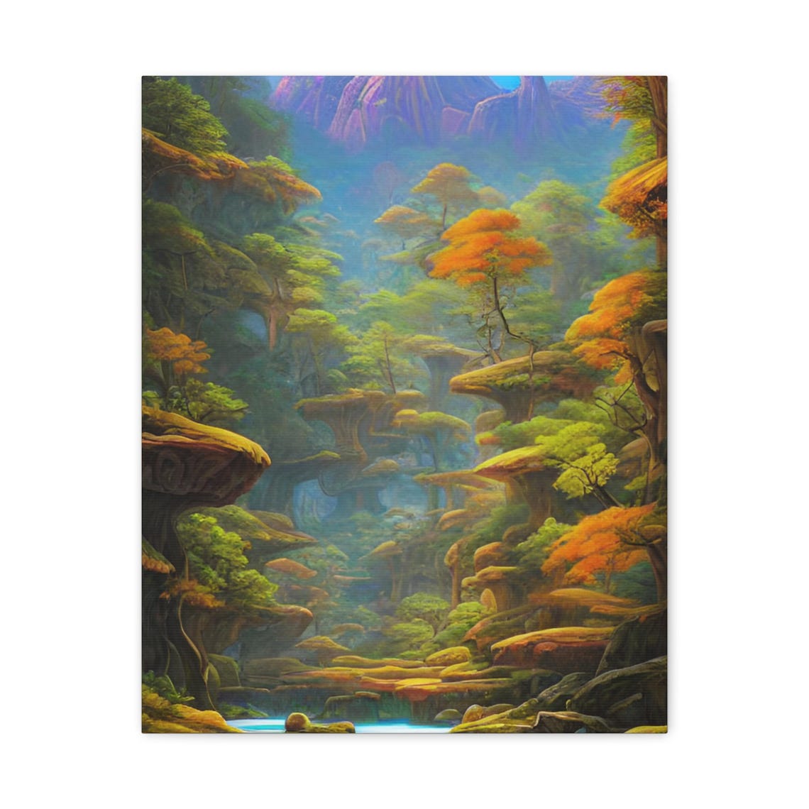 Enchanted Fantasy Forest Canyon Golden Cliffs Misty Valley Poster