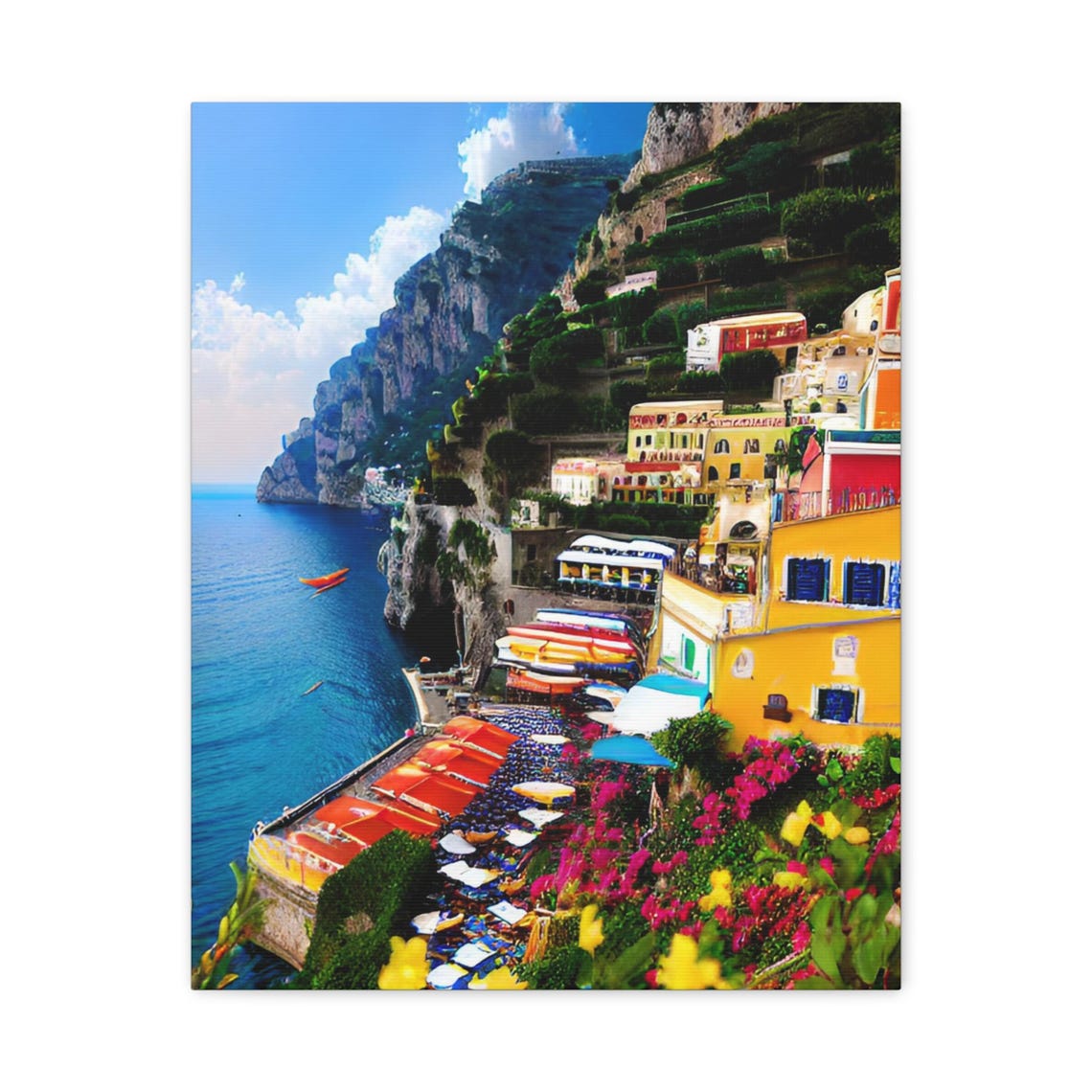 Amalfi Coast Italy Colorful Cliffside Village Beach Umbrellas Poster
