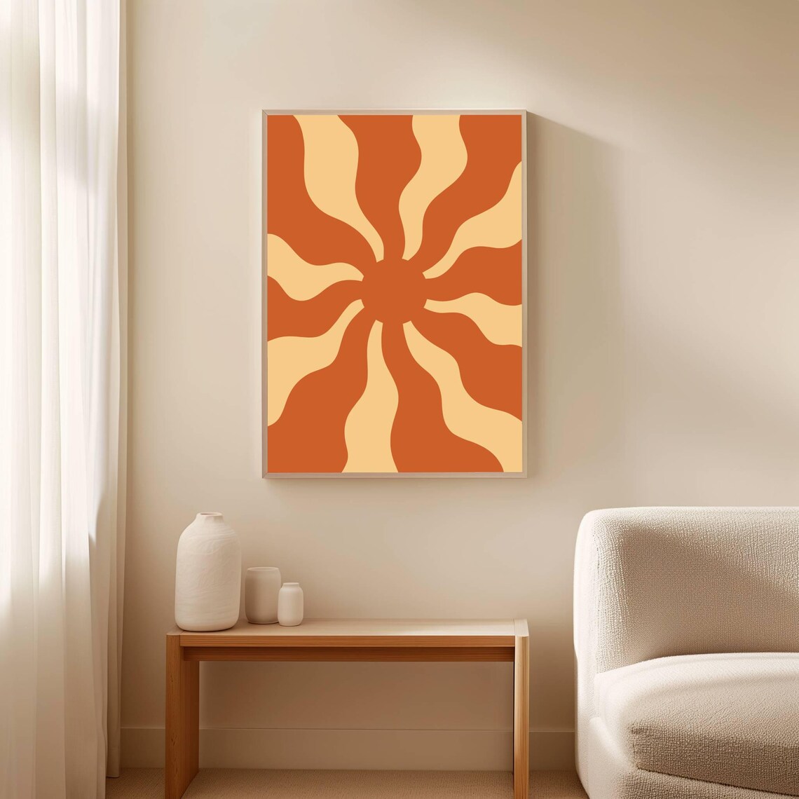 Retro Sun Print No1 Rustic Orange And Yellow Boho Decor Hippie Poster 70s Art Surf Aesthetic Groovy Wall Art - Image 2