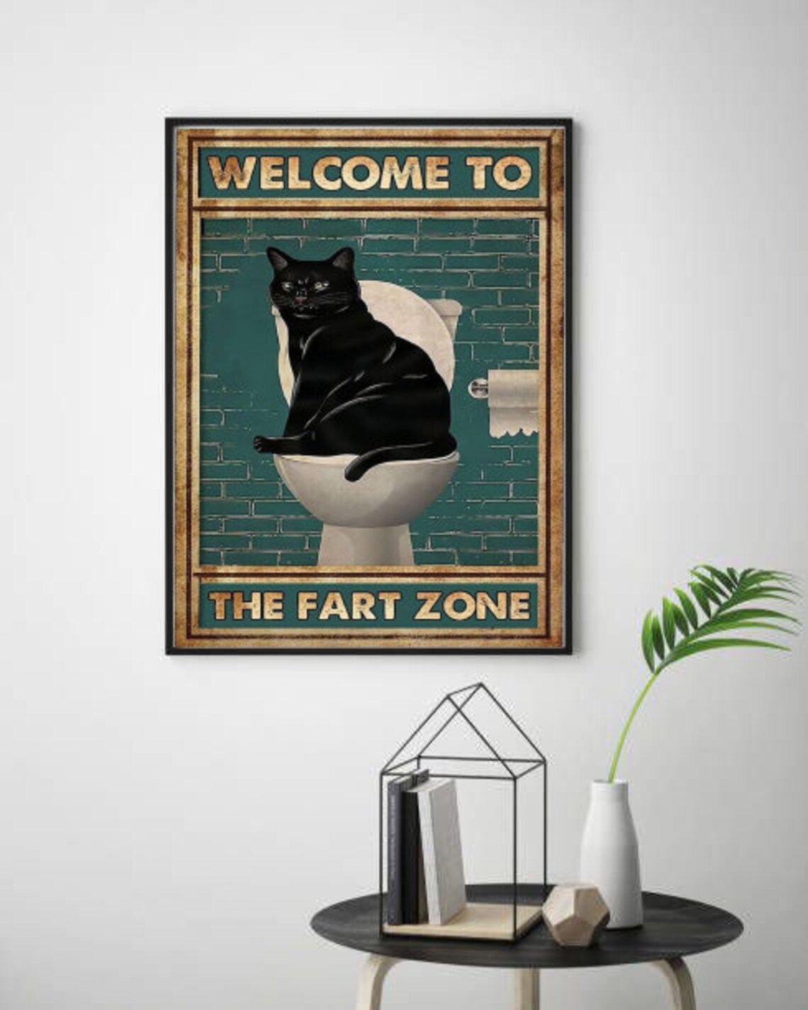 Welcome To The Fart Zone Black Cat Toilet Funny Bathroom Poster - Image 3