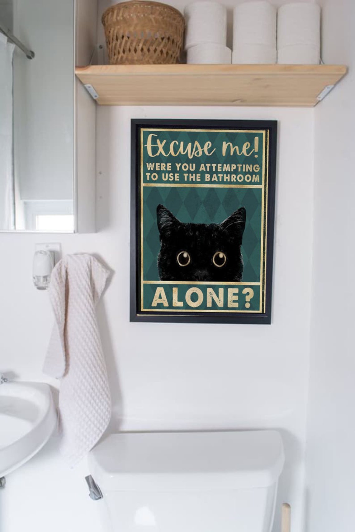 Excuse Me Black Cat Bathroom Decor Wall Art For Bathroom Funny Art Home Decor Funy Wall Art - Image 2