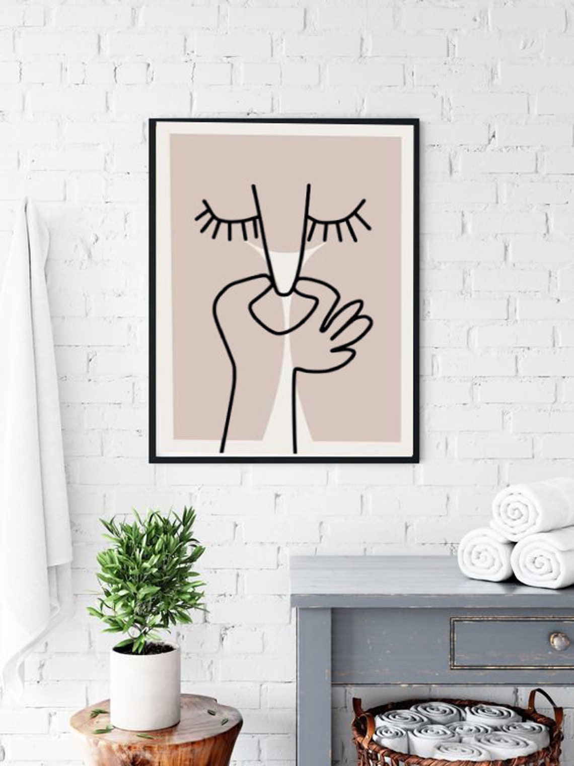 Abstract Line Art Face Closed Eyes Minimalist Pink Blush Poster - Image 2