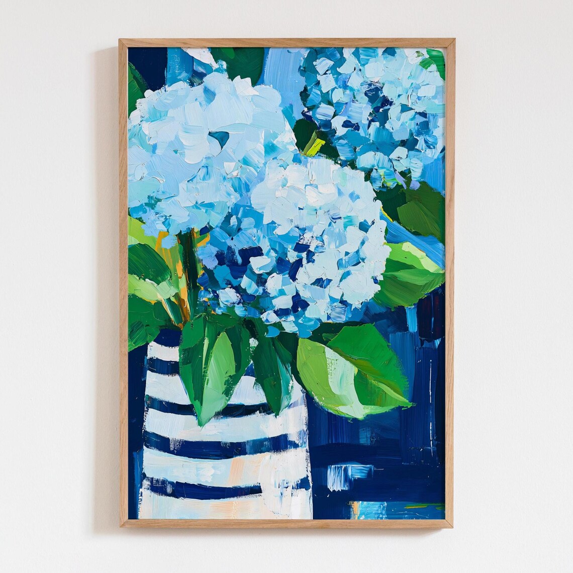 Blue Hydrangeas Oil Painting Print, Floral Decor
