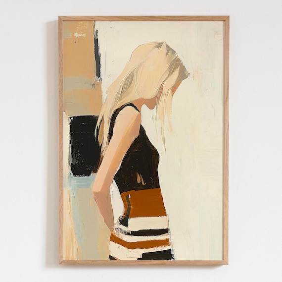 Brown Beige Striped Clothes Art Print Neutral Modern Acrylic Poster Muted Abstract Women Wall Minimalist Boho Decor