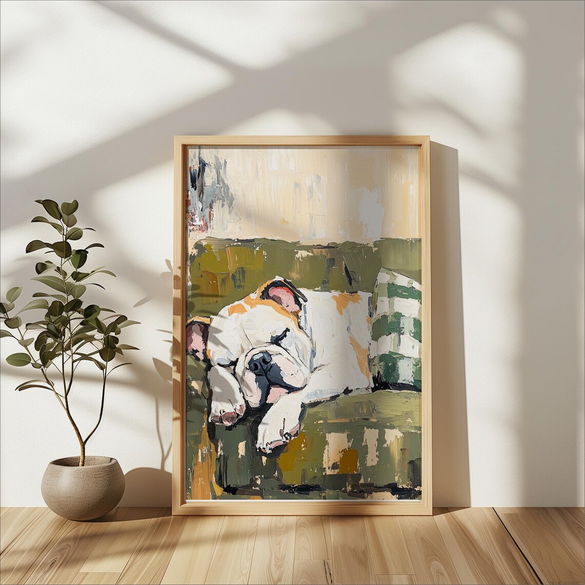 English Bulldog Minimalist Oil Painting Art Print