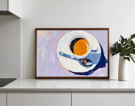 Black Coffee Cup Lilac Poster Art Print Kitchen Bar Wall Decor Restaurant Still Life Acrylic Painting Diner