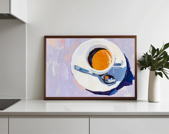 Espresso Cup Top Down View Lavender Background Acrylic Coffee Poster