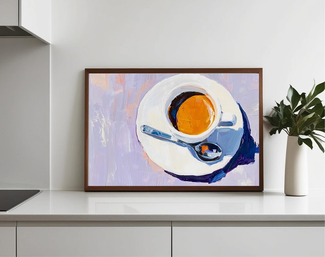 Espresso Cup Top Down View Lavender Background Acrylic Coffee Poster