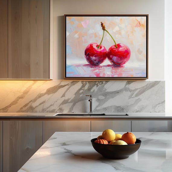 Cherry Berry Print Vibrant Wall Art For Preppy Pink And Red Poster Kitchen Bar Decor