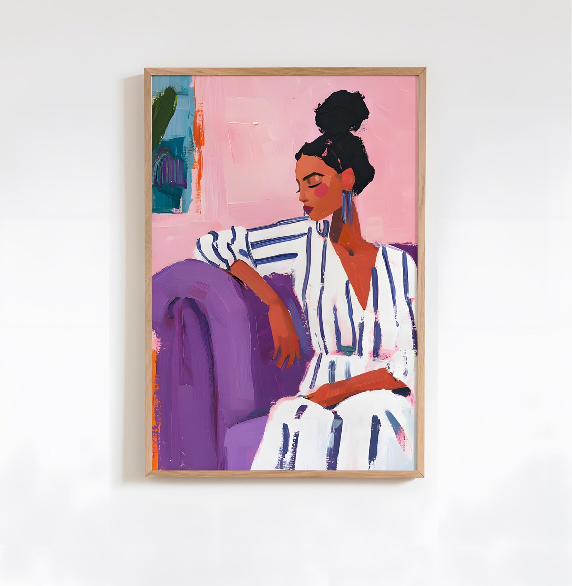Purple Pink Abstract Woman Portrait Acrylic Modern Art Poster
