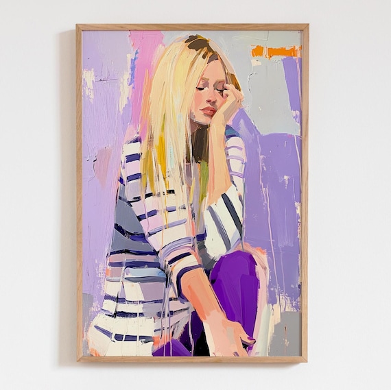 Lilac Acrylic Abstract Woman Art Print Purple Modern Poster People Wall Decor For Living Room